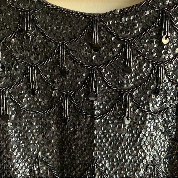 Vintage 1960s Black Beaded Sequin Fringe Blouse Size Small - Picture 14 of 15